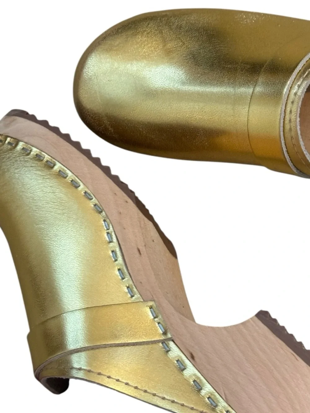 Torpatoffeln Swedish Gold Metallic Leather Slip-On Clogs. EU 37. - Picture 8 of 11